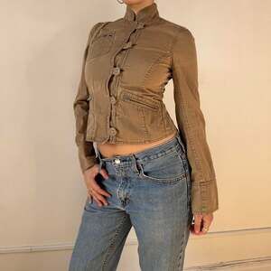 Vintage French Connection Snatched Waist Fitted Jacket, Tan Cotton, Size S